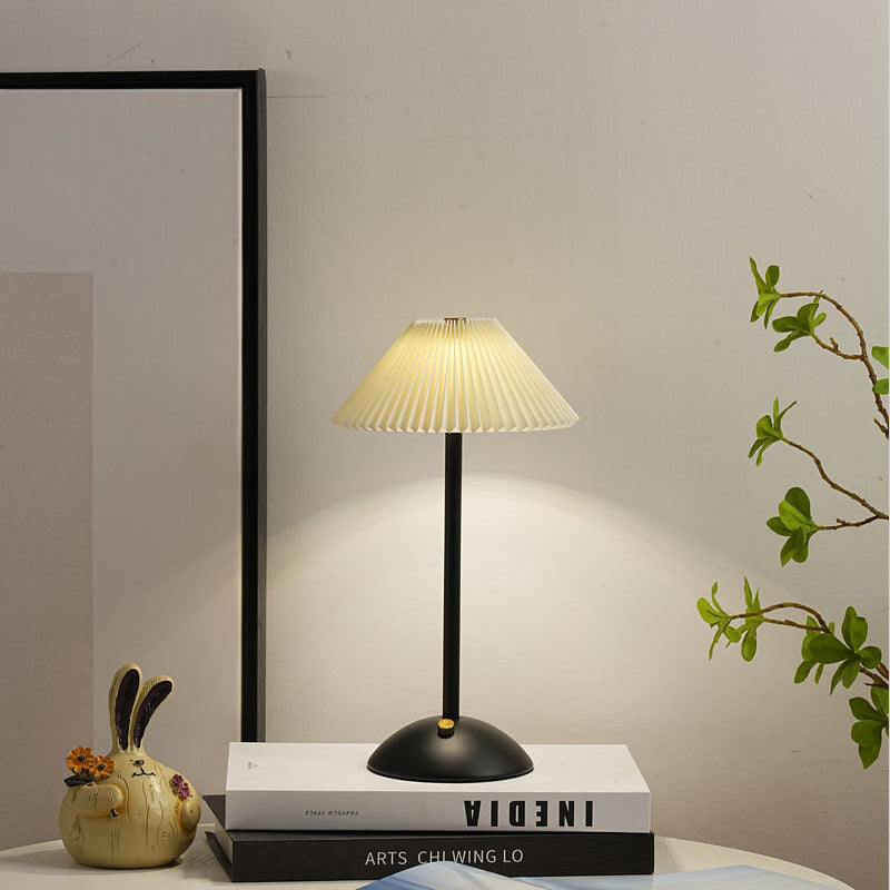 Contemporary Scandinavian Rechargeable LED Table Lamp with Fabric Shade