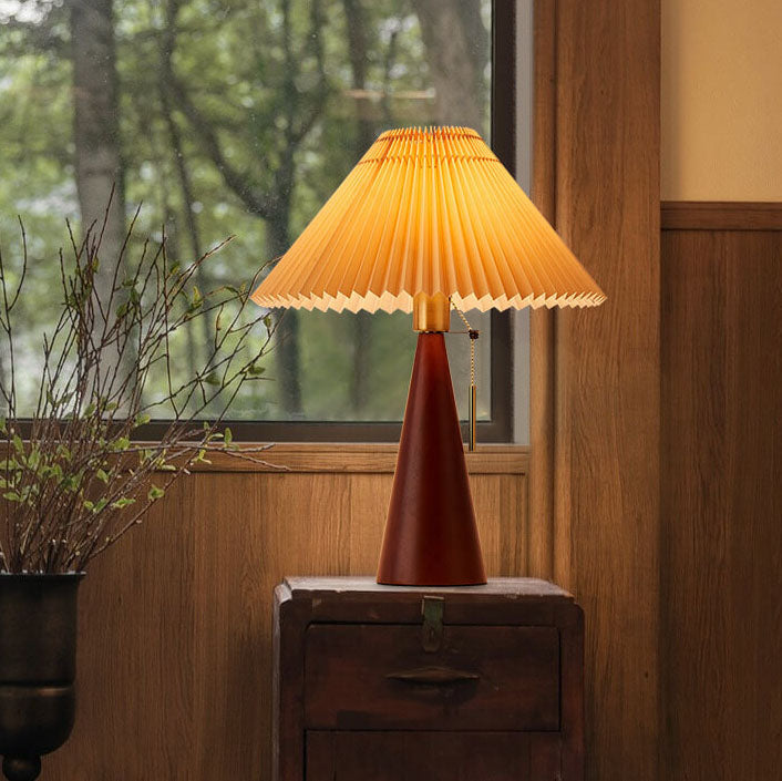 Japanese Minimalist Pleated Table Lamp with Wood Base