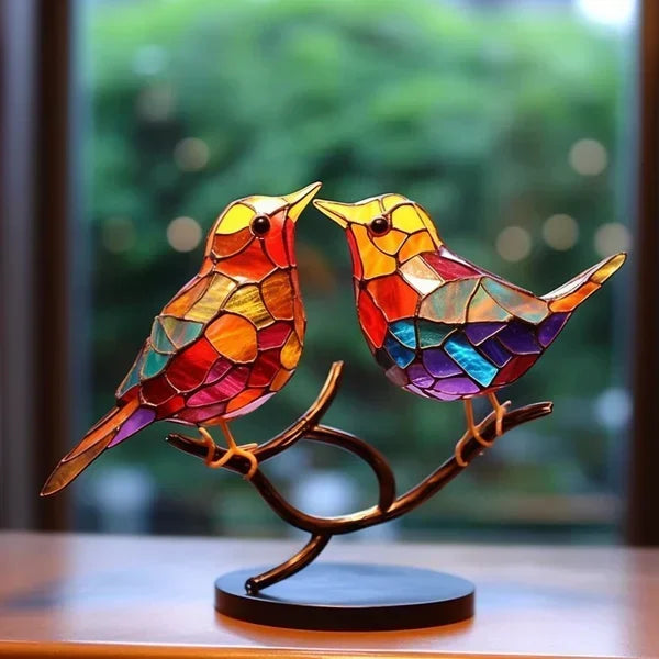 Handmade Colored Glass Bird Figurines Set