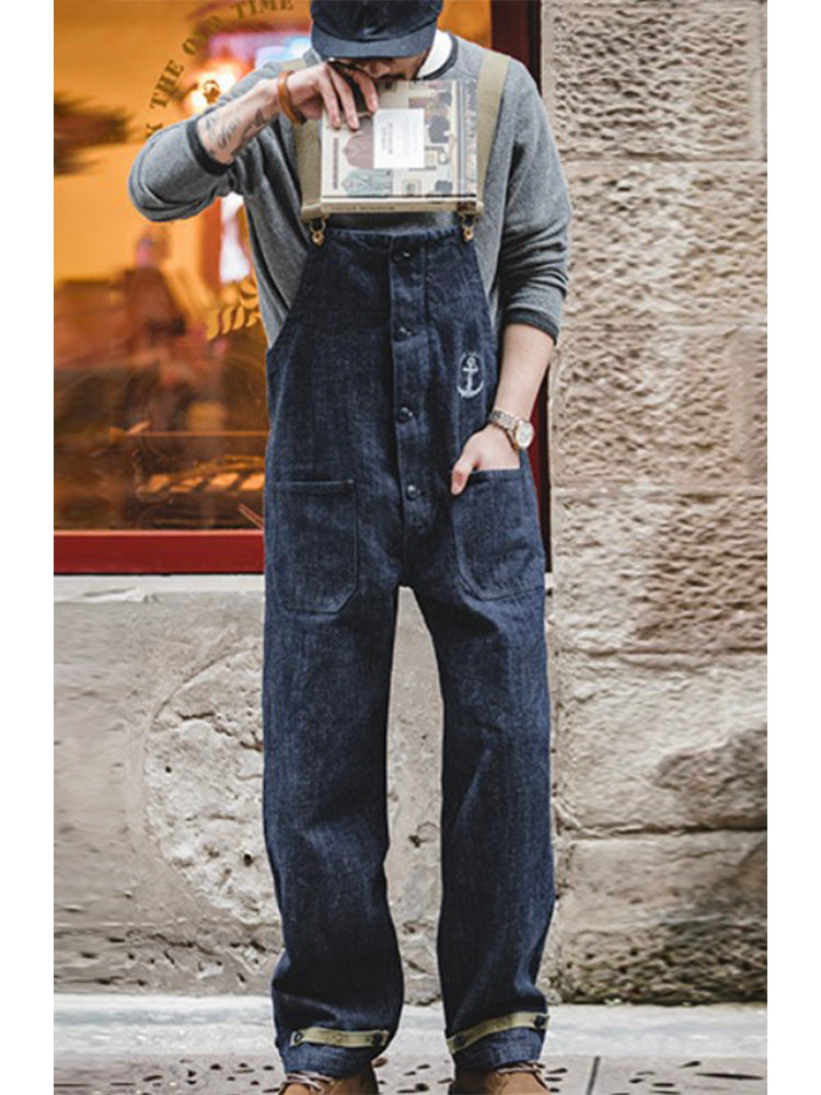 Navy Cotton Denim Deck Overalls for Men