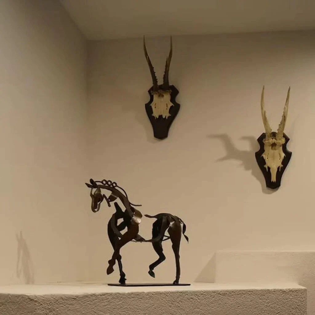 Rustic Metal Horse Sculpture - Hand-Painted Abstract Art