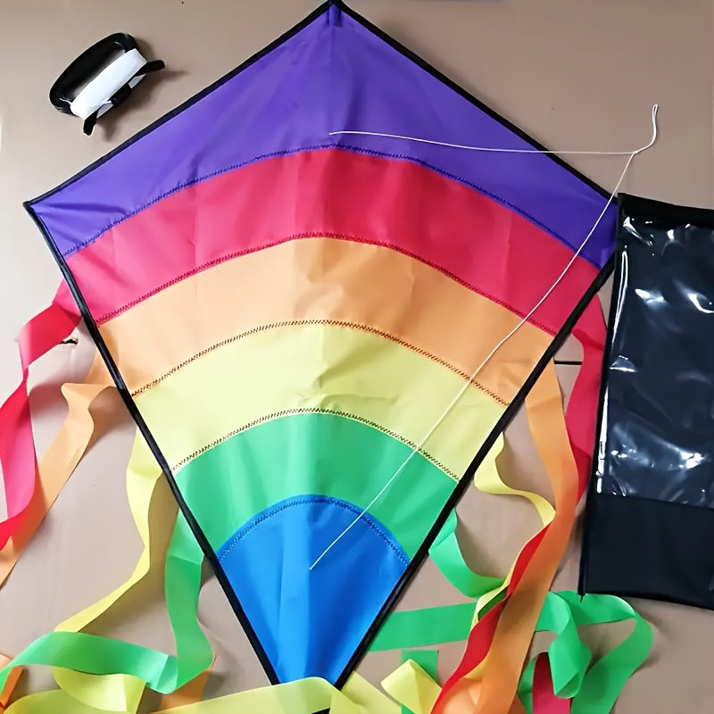 Rainbow Diamond Kite with Colorful Ribbons for Outdoor Fun