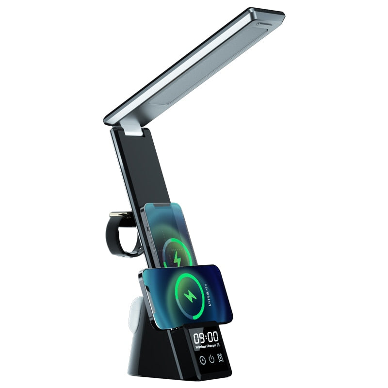 LED Desk Lamp with Wireless Charger and Alarm Clock