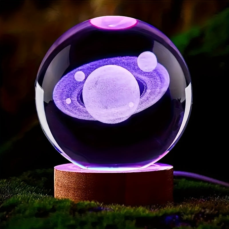 3D Crystal LED Table Lamp with Wooden Base