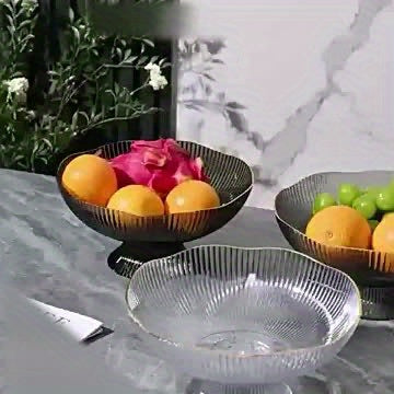 Luxury Ribbed PET Fruit Bowl with Gold Rim