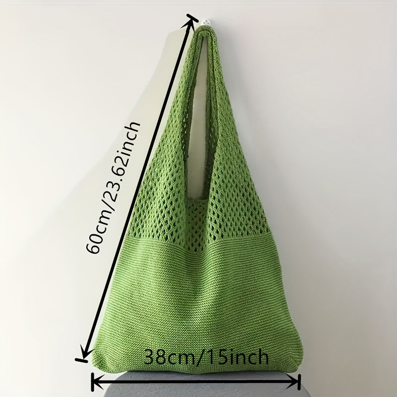 Large Capacity Crocheted Women's Beach Bag with Open Structure