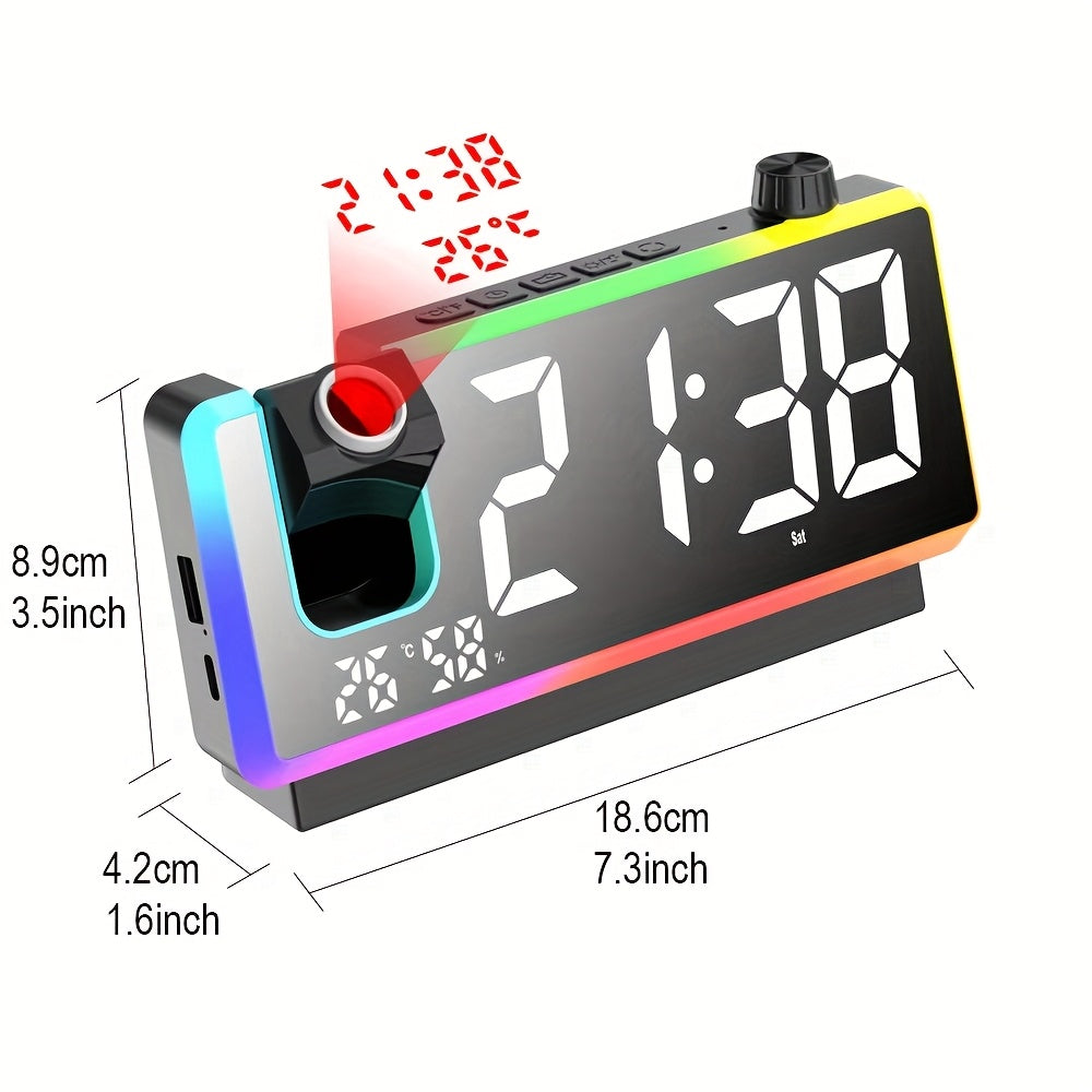 LED Projection Alarm Clock with RGB Display and Dual Time Function