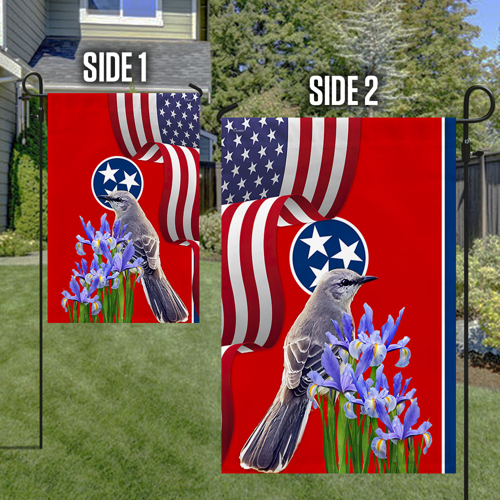Tennessee State Mockingbird and Iris Flower Double-Sided Flag