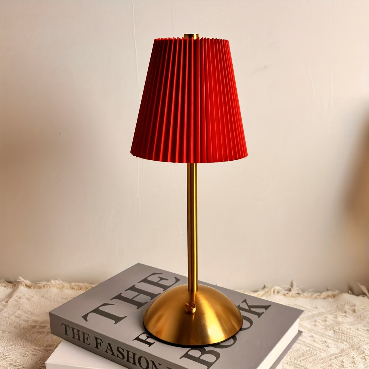 Modern Rechargeable Touch Control LED Table Lamp with Pleated Shade