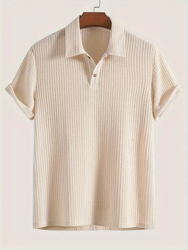 Men's Ribbed Polo Shirt - Breathable Lightweight Summer Casual Wear