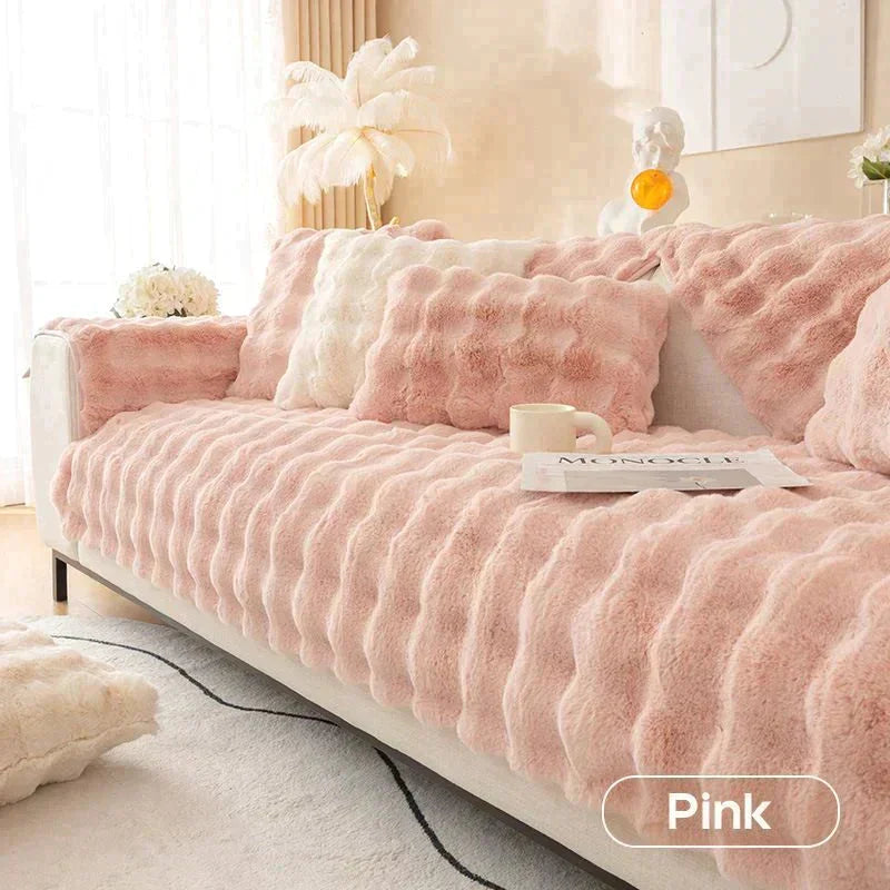 Rabbit Fleece Non-Slip Sofa Cover - Machine Washable Plush Protector