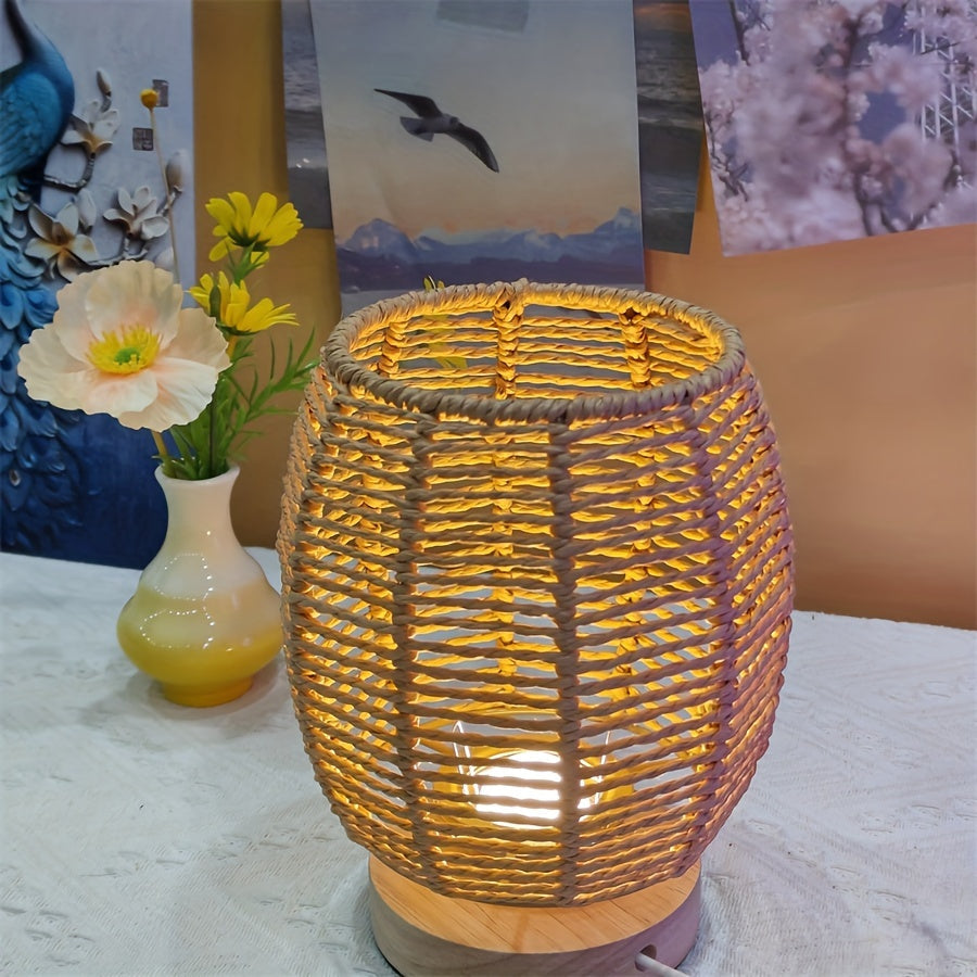 Handmade Wood Table Lamp with Warm LED Light