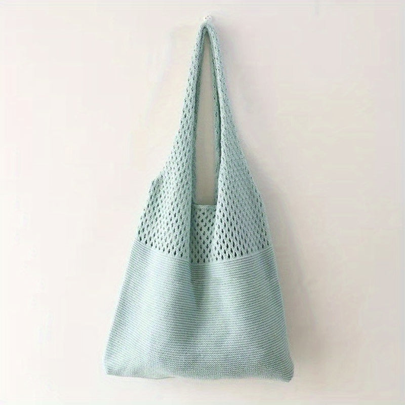 Large Capacity Crocheted Women's Beach Bag with Open Structure