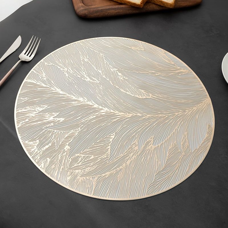 Round Gold Leaf Placemats Set of 6 - Heat-Resistant PVC Dining Protectors