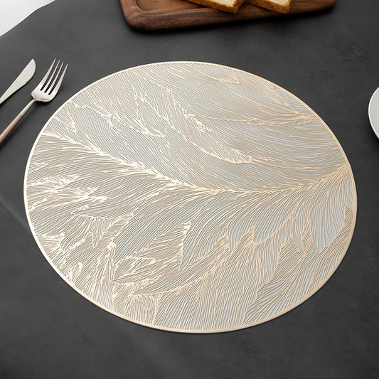 Round Gold Leaf Placemats Set of 6 - Heat-Resistant PVC Dining Protectors