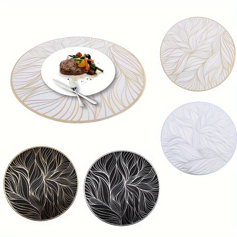 Round Heat-Resistant PVC Placemats with Gold Foil Design