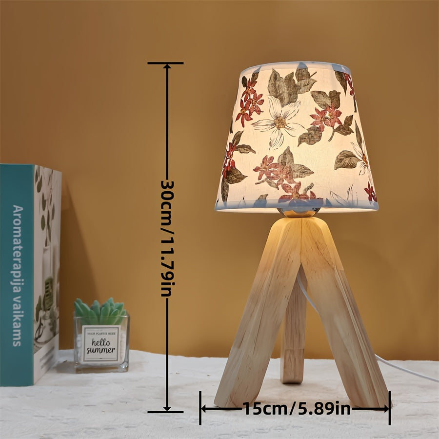 Elegant Floral LED Table Lamp with Wooden Base