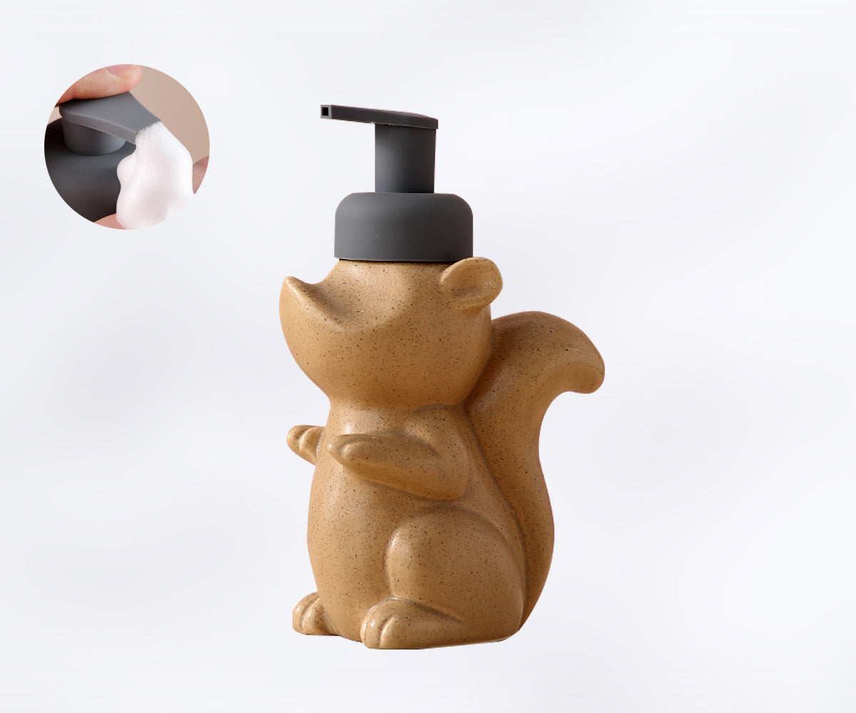 Ceramic Foaming Soap Dispenser with Squirrel Design, 17.2oz