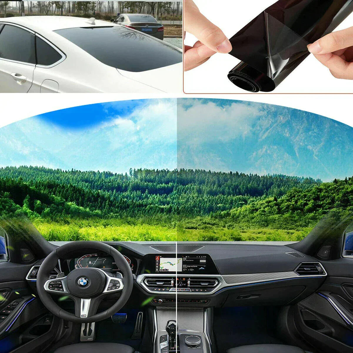 Car Window Tint Film with UV Protection - Black VLT Sunshade