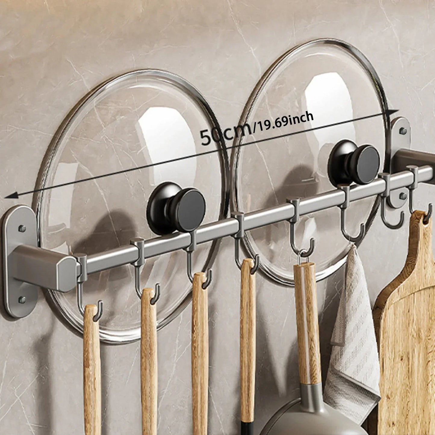 Wall-Mounted Kitchen Utensil Storage Rack for Pot Lids and Spatulas