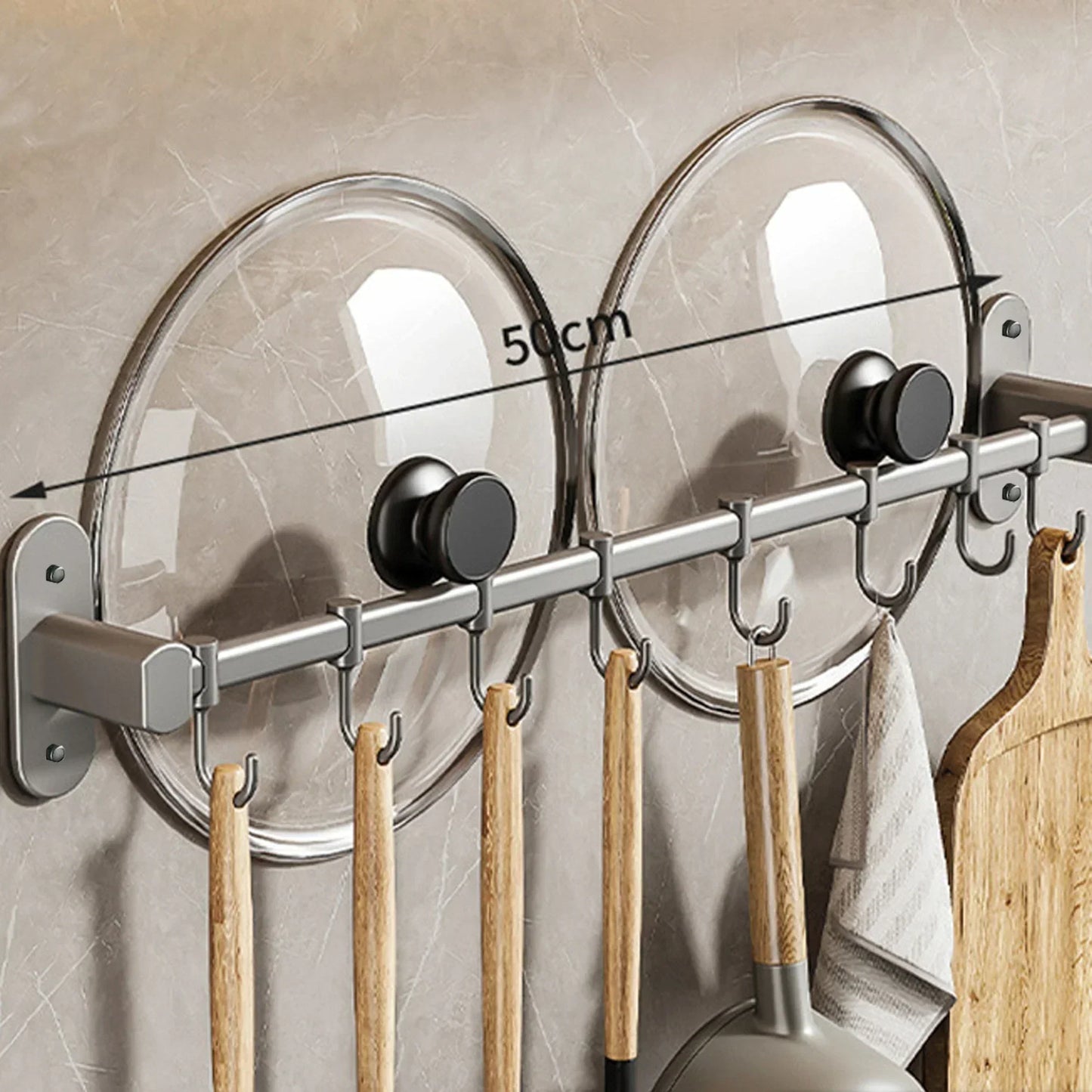 Wall-Mounted Kitchen Utensil Storage Rack for Pot Lids and Spatulas