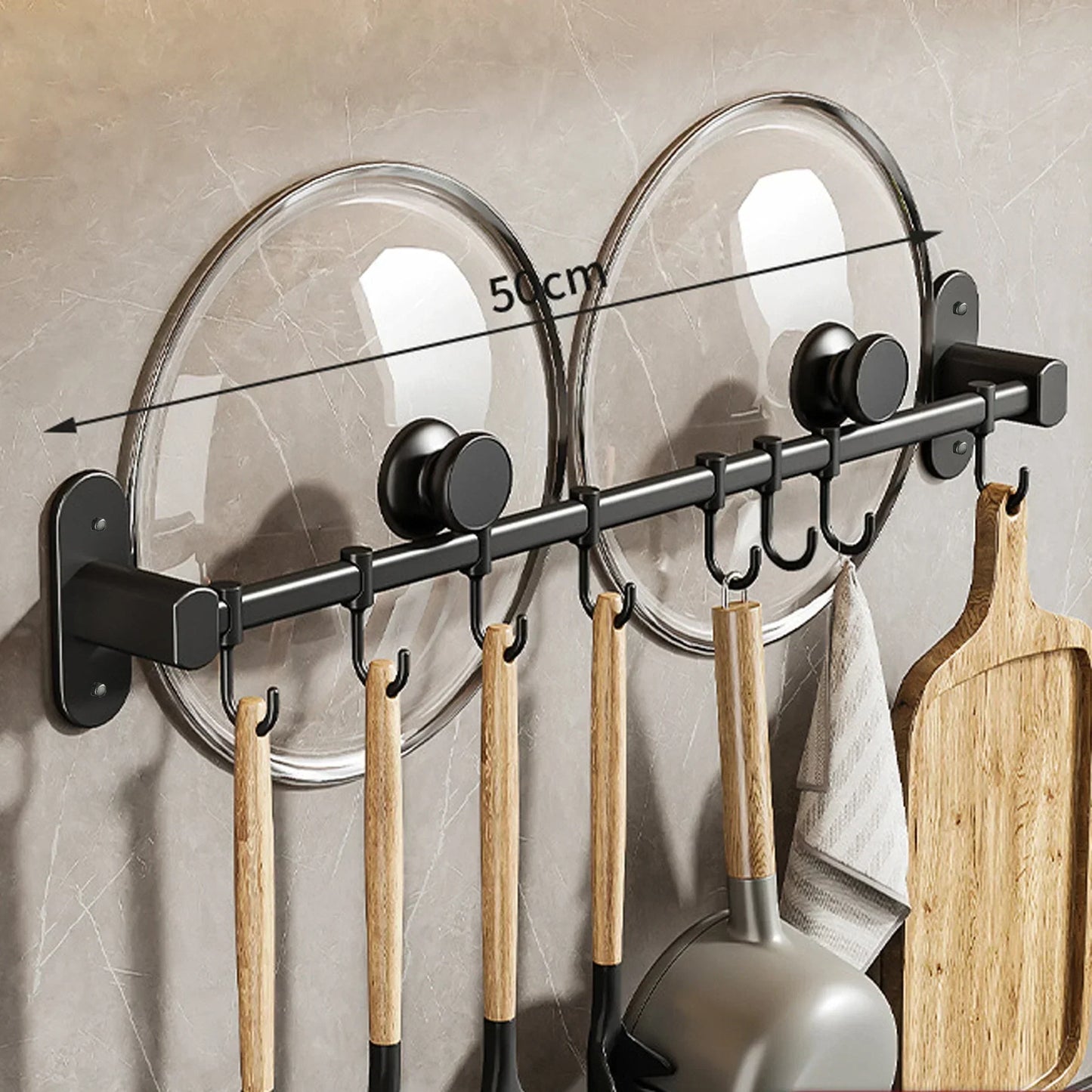 Wall-Mounted Kitchen Utensil Storage Rack for Lids and Spatulas
