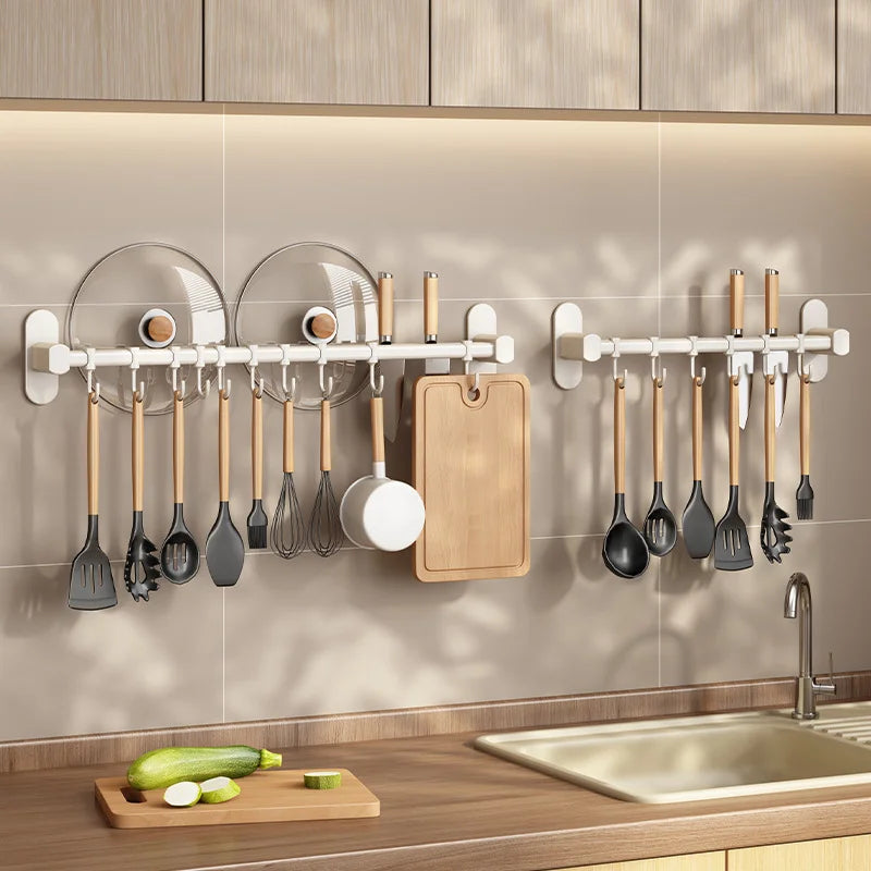 Wall-Mounted Kitchen Utensil Storage Rack for Pot Lids and Spatulas