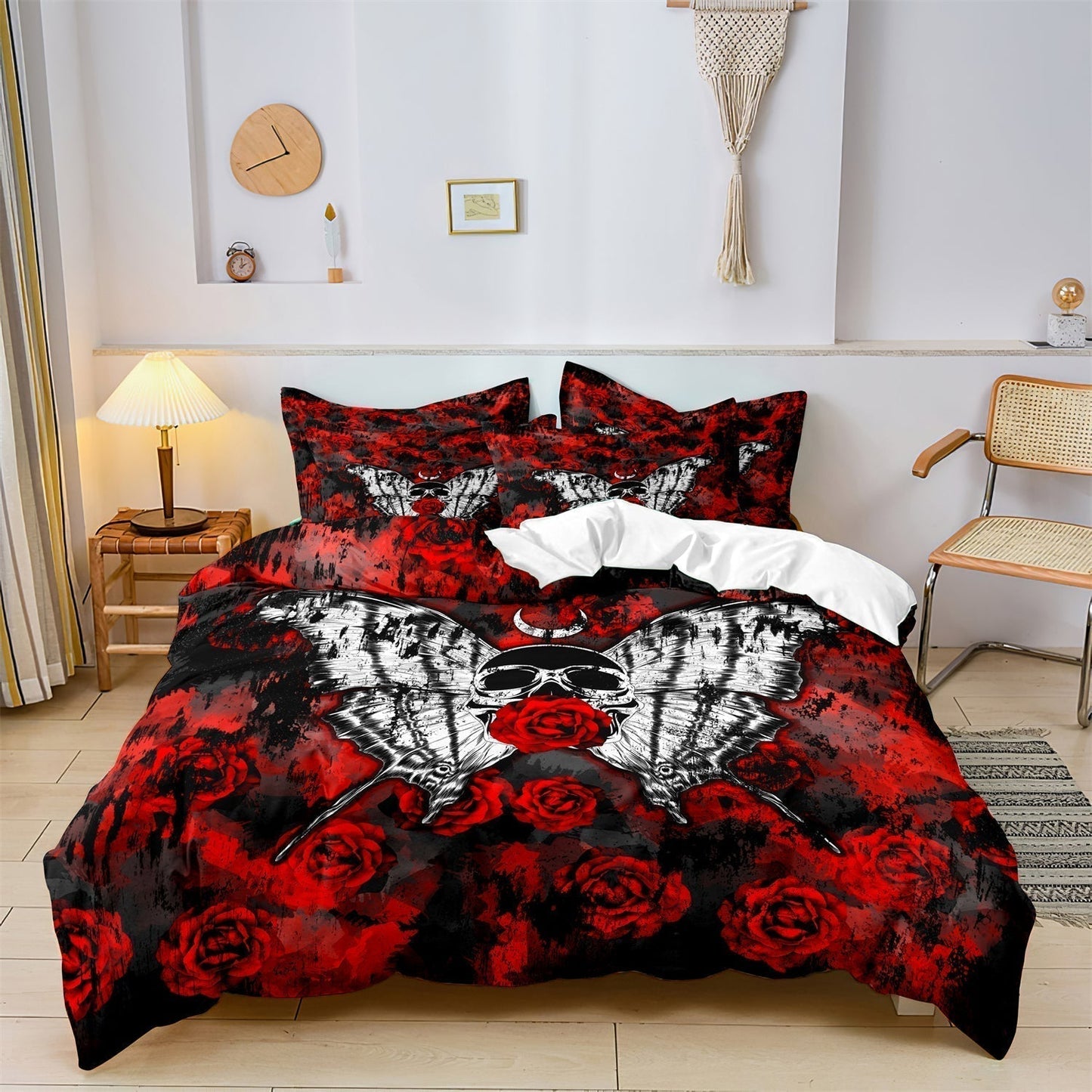 Skull and Rose Duvet Cover Set