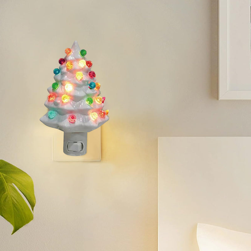 Ceramic Christmas Tree Night Light with Colorful Bulbs