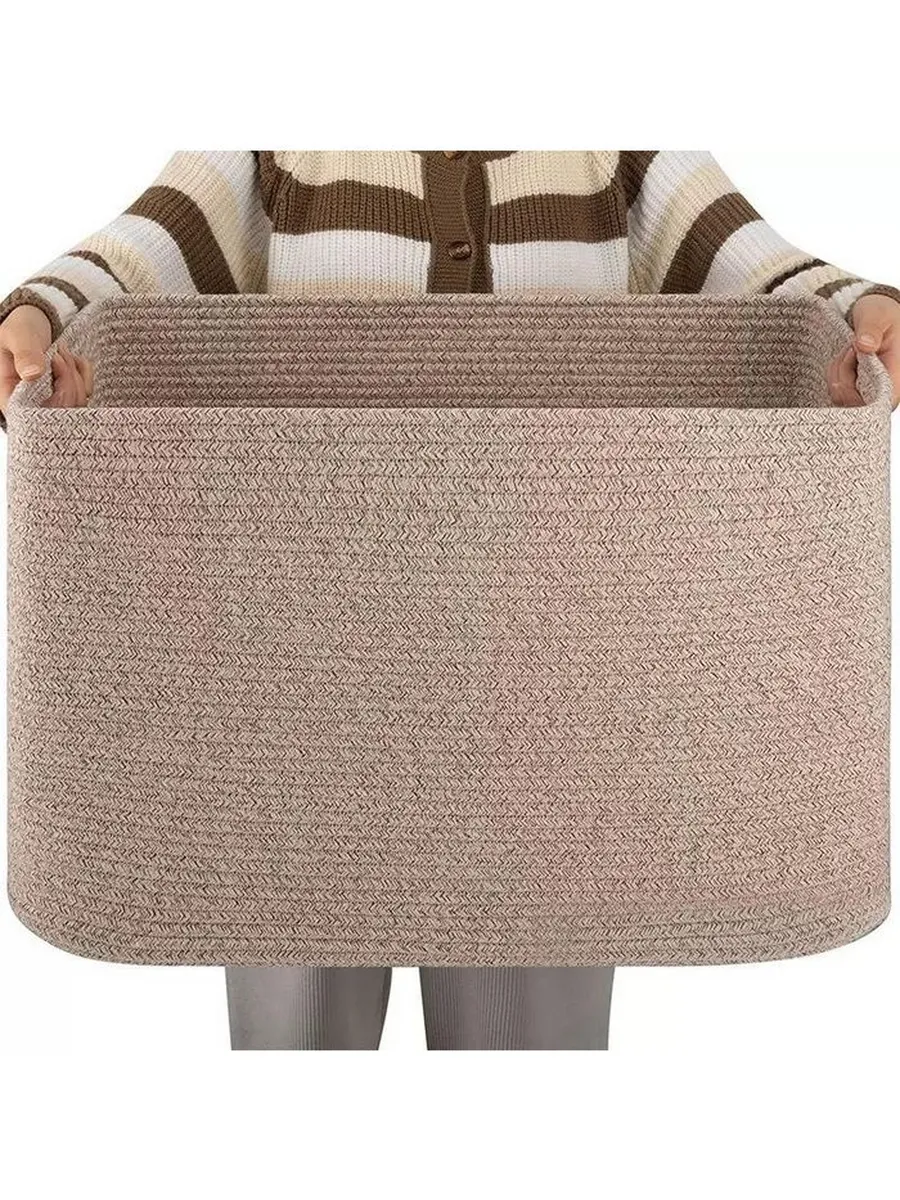 Large Rectangular Rope Storage Basket with Handles