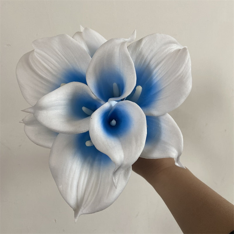 Marine Blue Calla Lily Real Touch Flowers for Wedding Bouquets and Table Decor