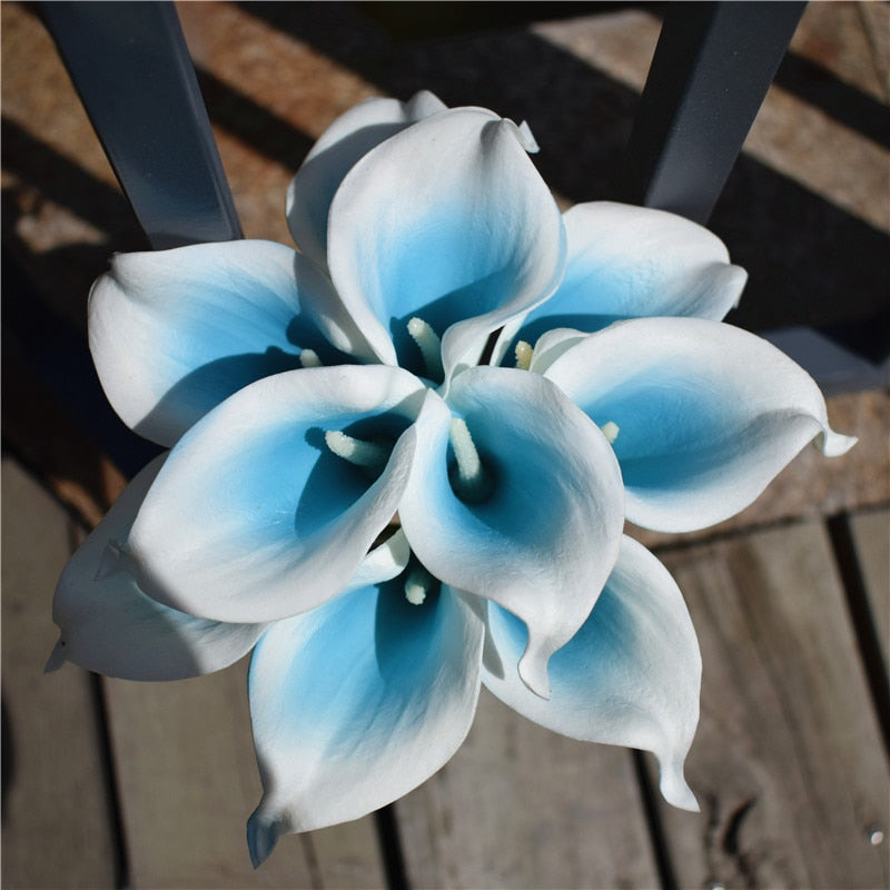 Marine Blue Calla Lily Real Touch Flowers for Wedding Bouquets and Table Decor
