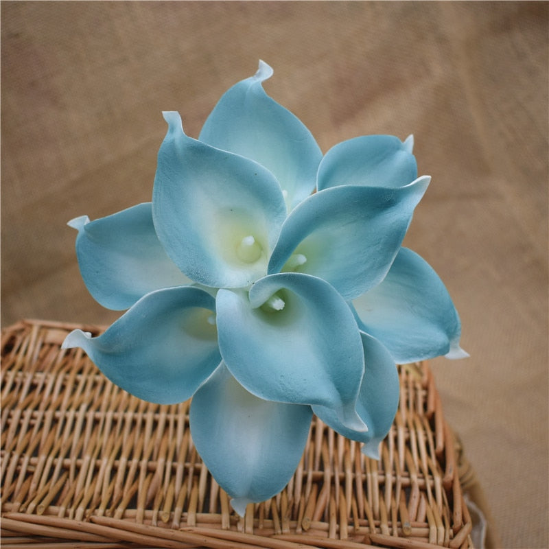 Marine Blue Calla Lily Real Touch Flowers for Wedding Bouquets and Table Decor