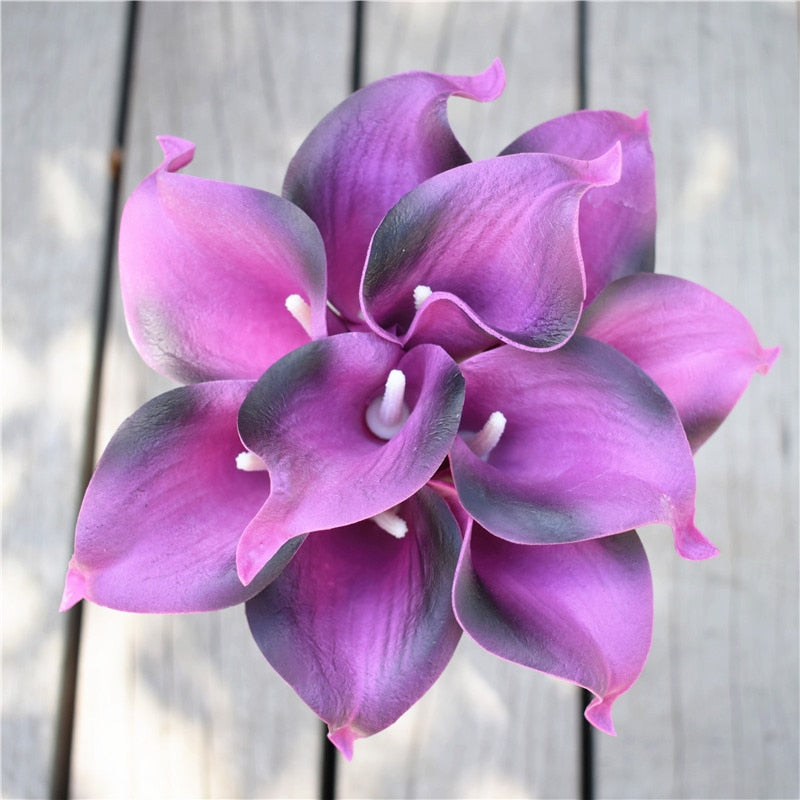 Marine Blue Calla Lily Real Touch Flowers for Wedding Bouquets and Table Decor