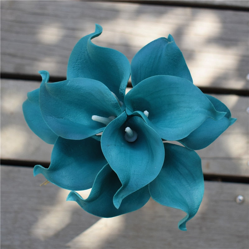 Marine Blue Calla Lily Real Touch Flowers for Wedding Bouquets and Table Decor