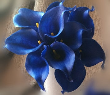 Marine Blue Calla Lily Real Touch Flowers for Wedding Bouquets and Table Decor
