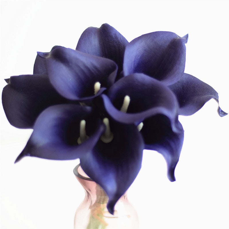 Marine Blue Calla Lily Real Touch Flowers for Wedding Bouquets and Table Decor