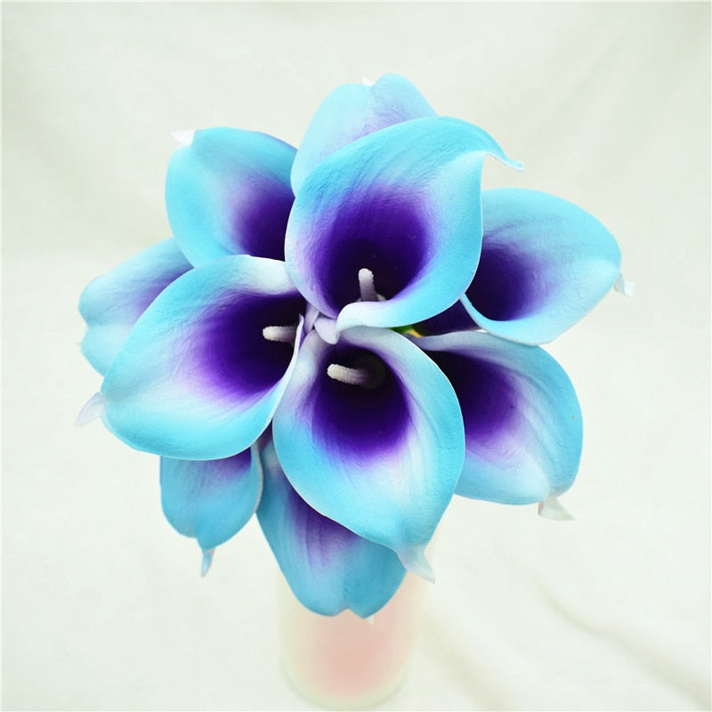 Marine Blue Calla Lily Real Touch Flowers for Wedding Bouquets and Table Decor