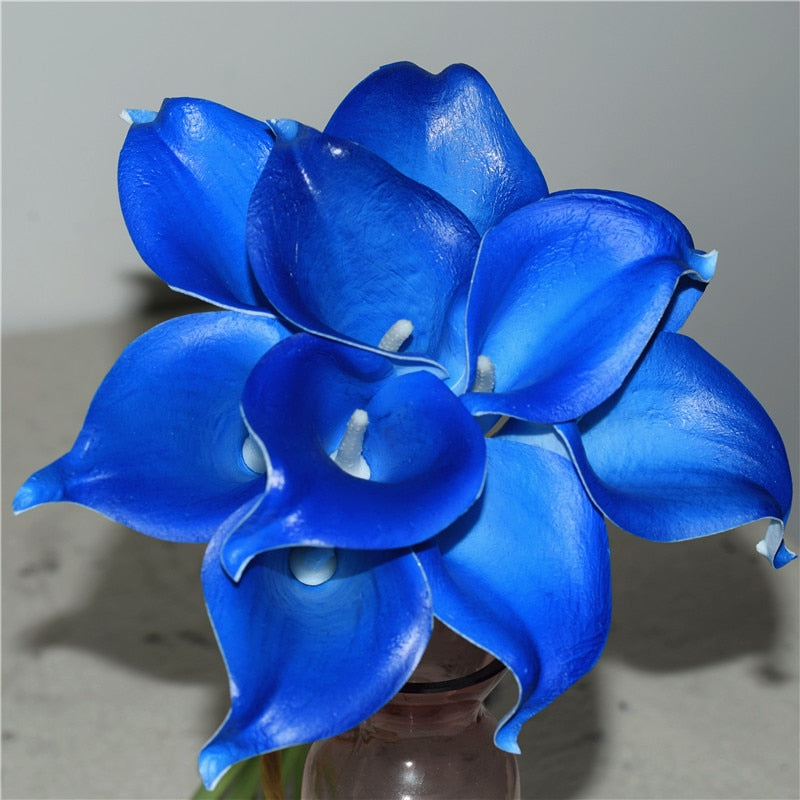 Marine Blue Calla Lily Real Touch Flowers for Wedding Bouquets and Table Decor