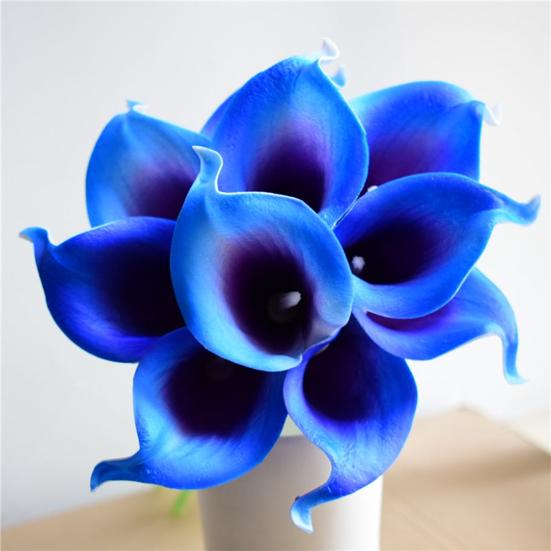 Marine Blue Calla Lily Real Touch Flowers for Wedding Bouquets and Table Decor