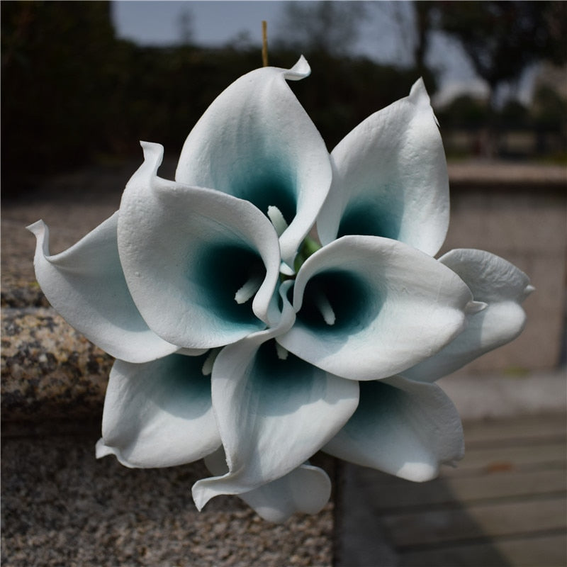 Marine Blue Calla Lily Real Touch Flowers for Wedding Bouquets and Table Decor