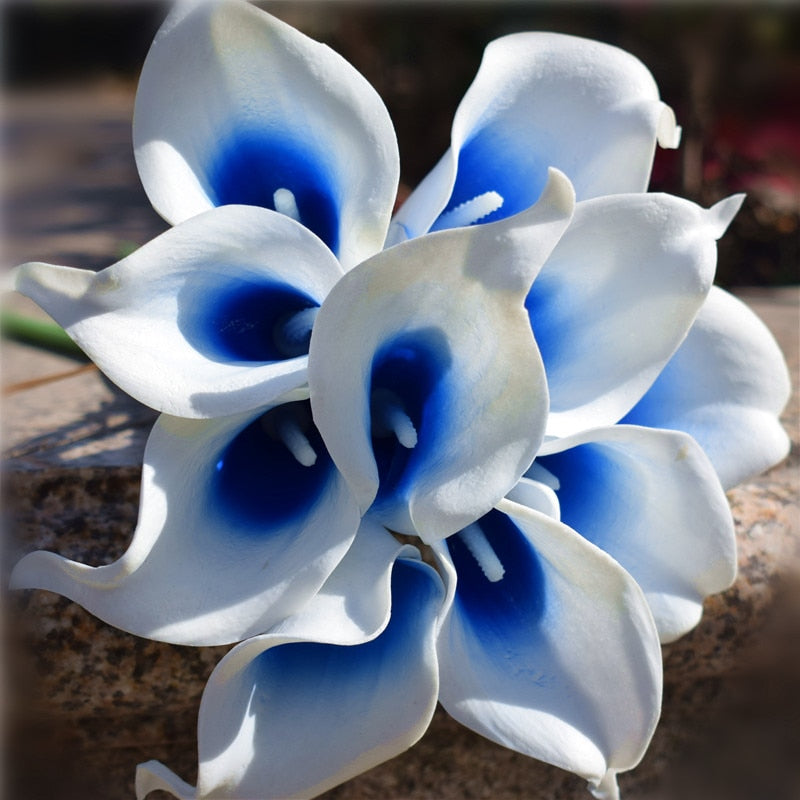 Marine Blue Calla Lily Real Touch Flowers for Wedding Bouquets and Table Decor