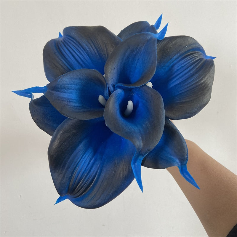 Marine Blue Calla Lily Real Touch Flowers for Wedding Bouquets and Table Decor