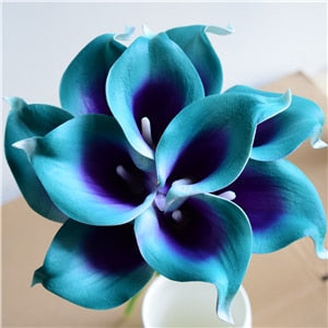 Marine Blue Calla Lily Real Touch Flowers for Wedding Bouquets and Table Decor
