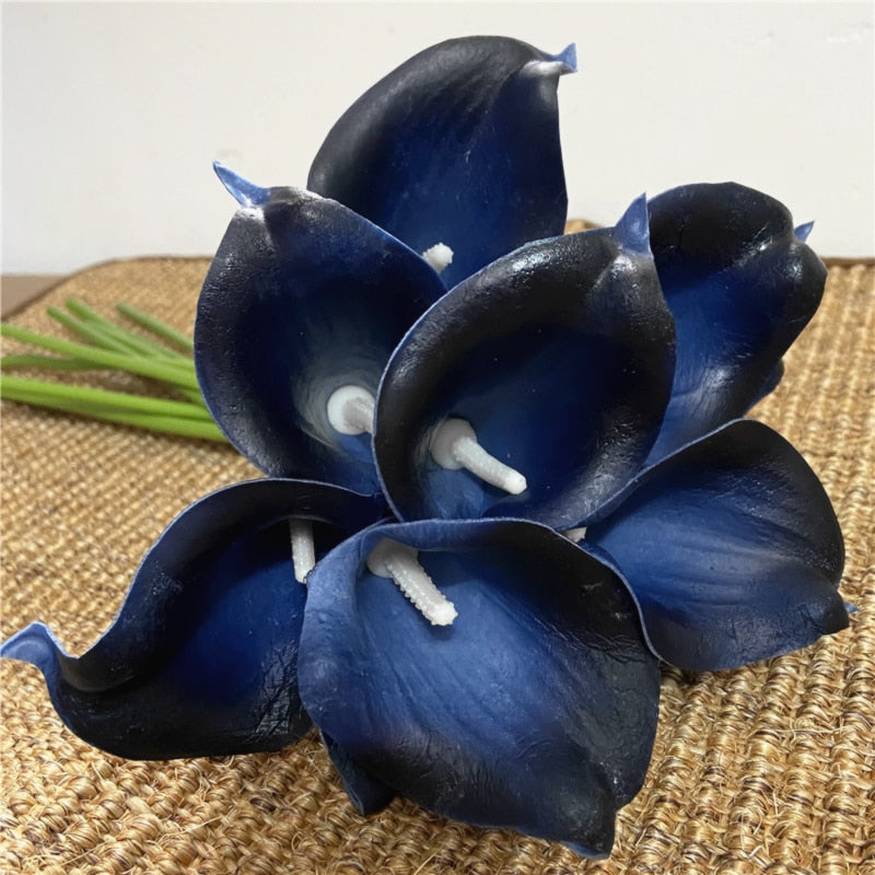Marine Blue Calla Lily Real Touch Flowers for Wedding Bouquets and Table Decor