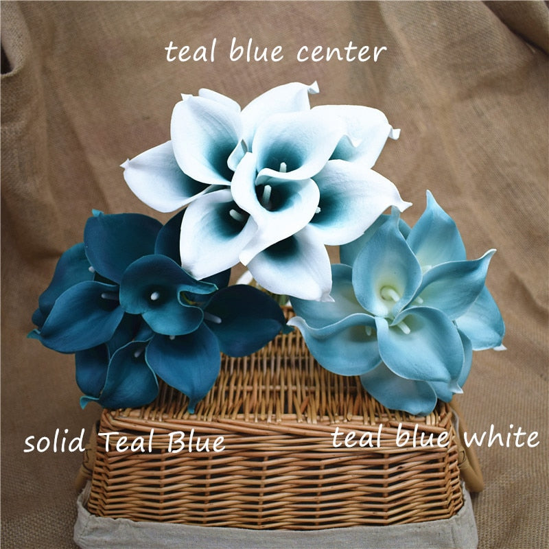 Marine Blue Calla Lily Real Touch Flowers for Wedding Bouquets and Table Decor