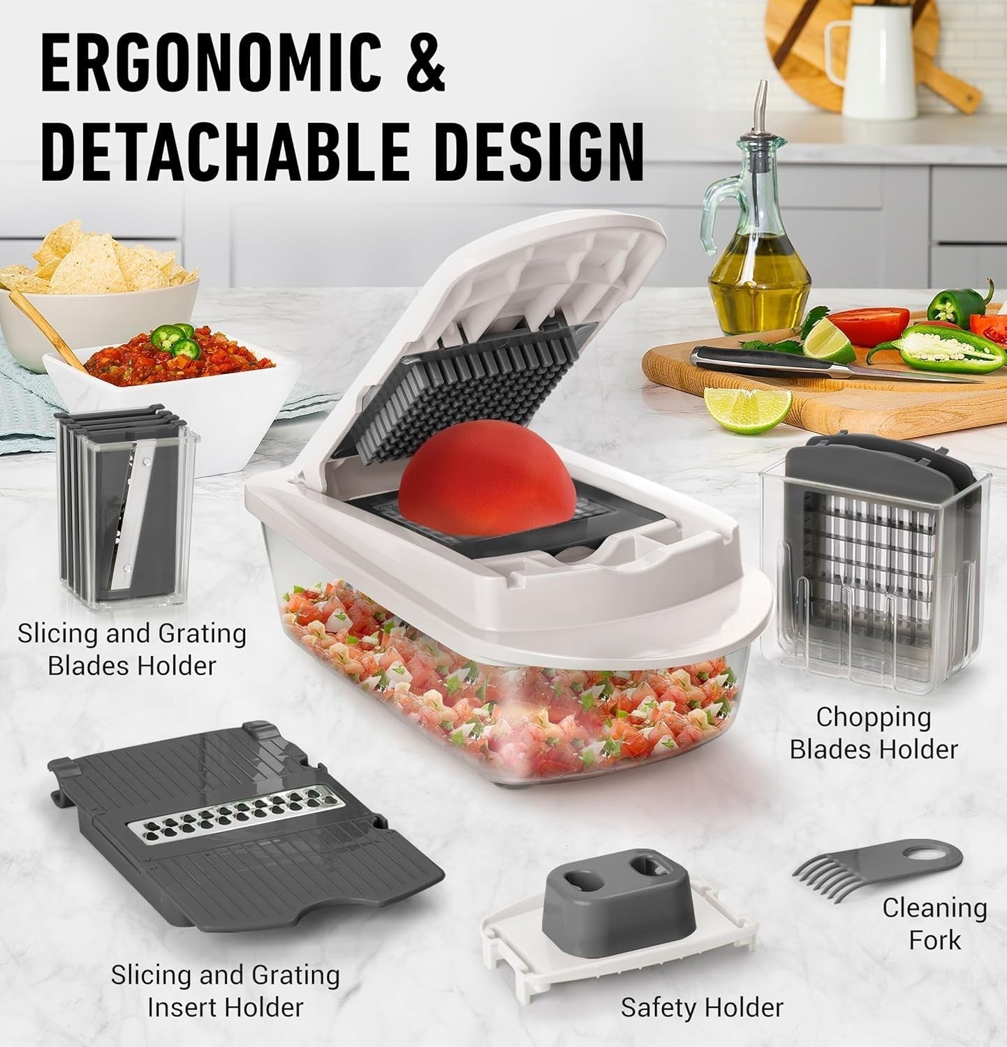 10-in-1 Vegetable Slicer with 8 Interchangeable Blades and Built-in Container