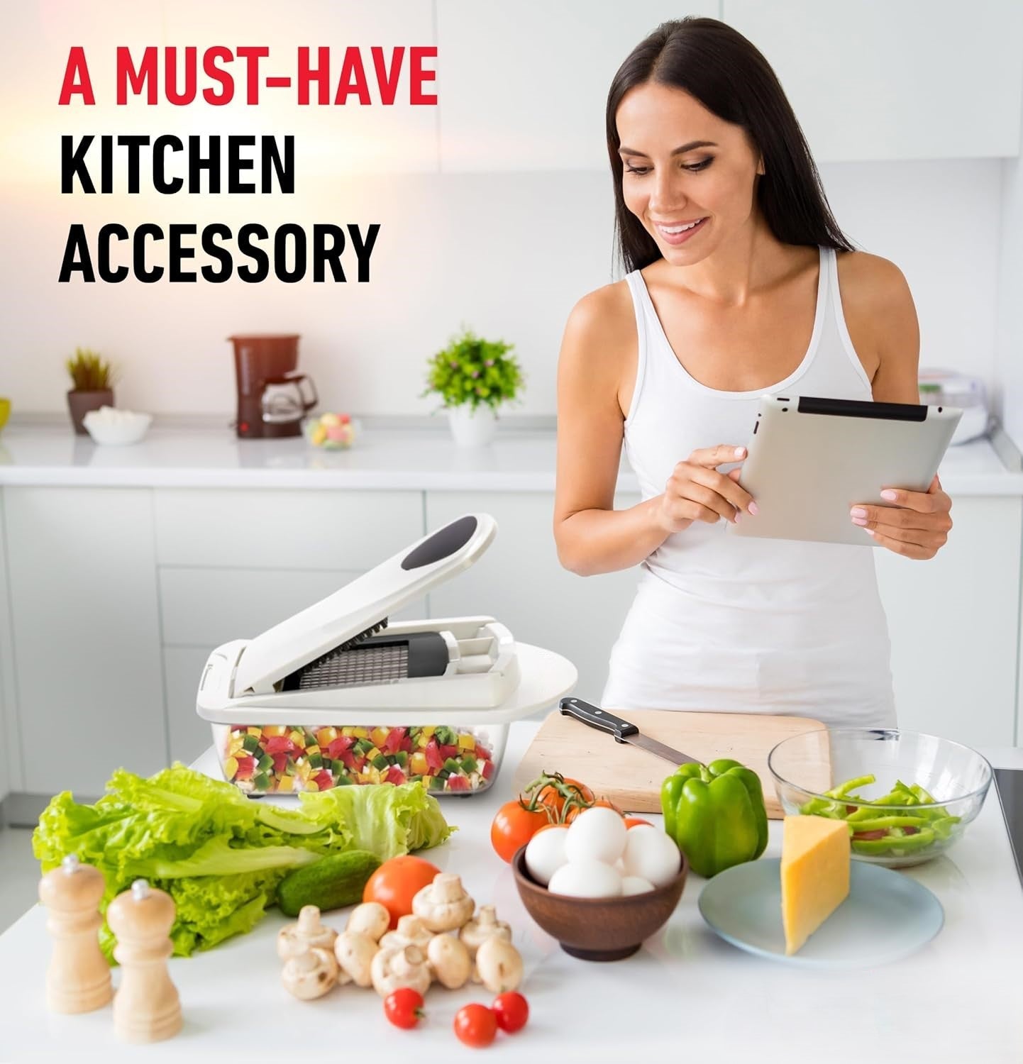 10-in-1 Vegetable Slicer with 8 Interchangeable Blades and Built-in Container