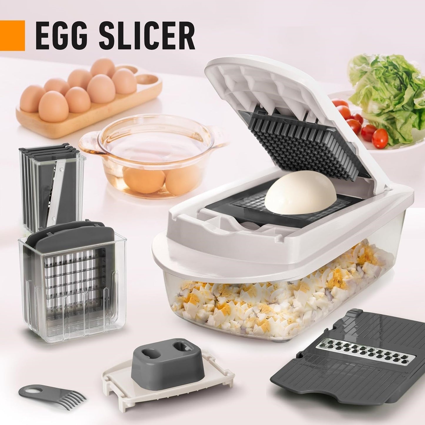 10-in-1 Vegetable Slicer with 8 Interchangeable Blades and Built-in Container