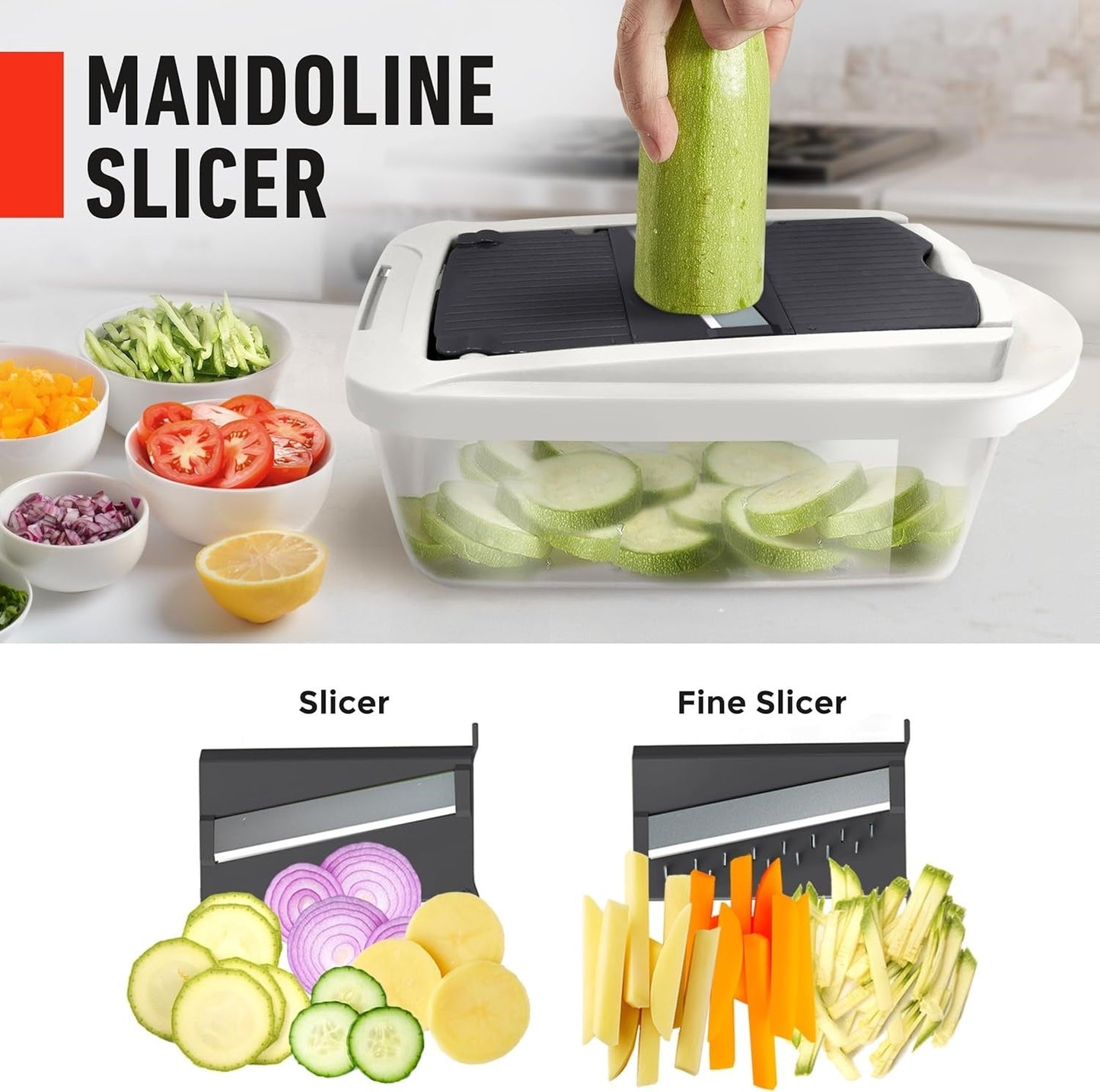 10-in-1 Vegetable Slicer with 8 Interchangeable Blades and Built-in Container